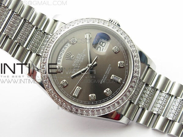 Day-Date 36 128239 SS/Crystal BP Best Edition Gray Crystal Markers Dial on SS President Bracelet A2836 – Bild 2