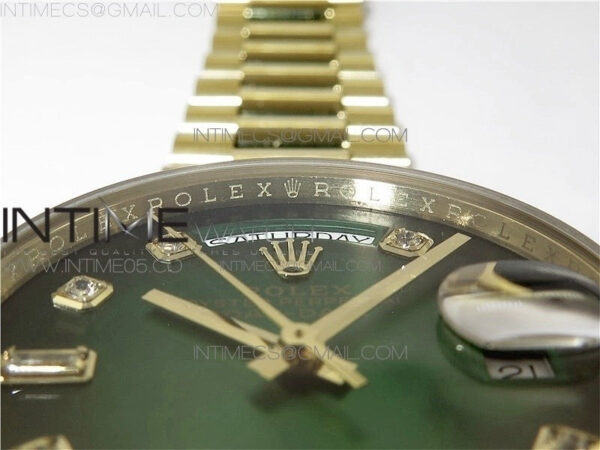 Day-Date 36 128239 YG BP Best Edition Green Crystal Markers Dial on YG President Bracelet – Bild 2