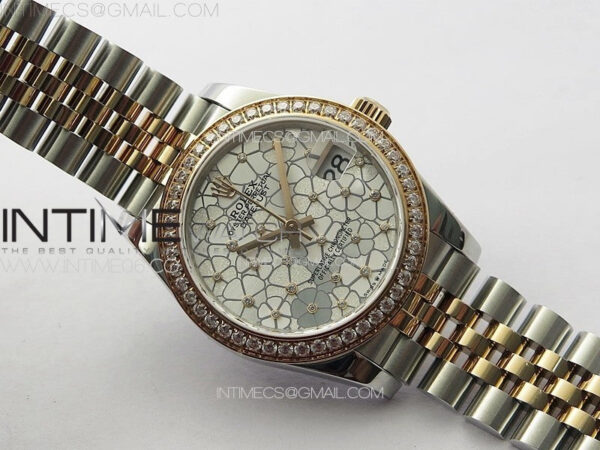 DateJust 31mm 278274 904L SS/RG Crystals Bezel GMF Best Edition Silver Flowers Crystals Dial on 904L SS/RG Jubilee Bracelet A2824 – Bild 2