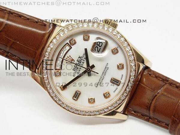 DayDate RG 36mm White MOP Dial Diamond Bezel On Leather Strap – Bild 2