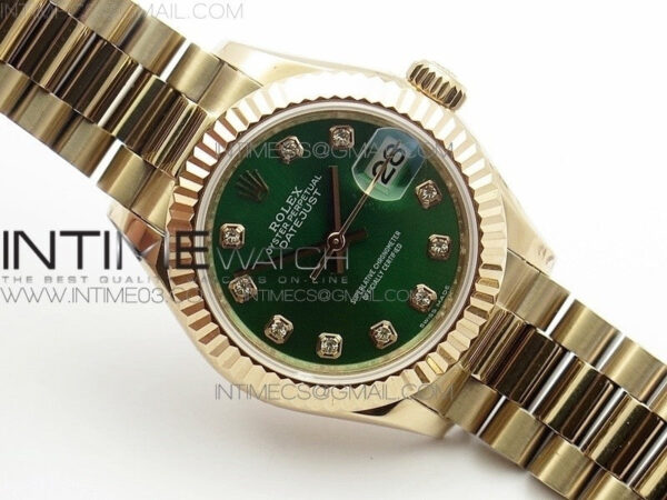 DateJust 28mm RG Diamond Bezel BP Best Edition Green Dial on RG Bracelet ETA2671 – Bild 2