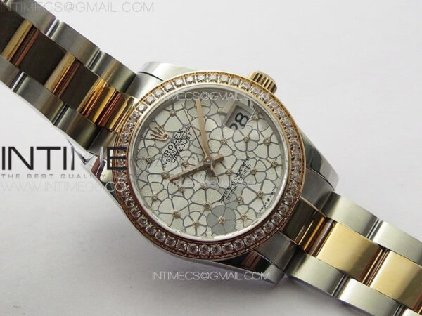DateJust 31mm 278274 904L SS/RG Crystals Bezel GMF Best Edition Silver Flowers Crystals Dial on 904L SS/RG Oyster Bracelet A2824 – Bild 2