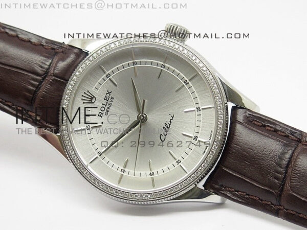 Cellini 50509 BP Maker SS Crystal Bezel Sliver Dial on Brown Leather Strap – Bild 2