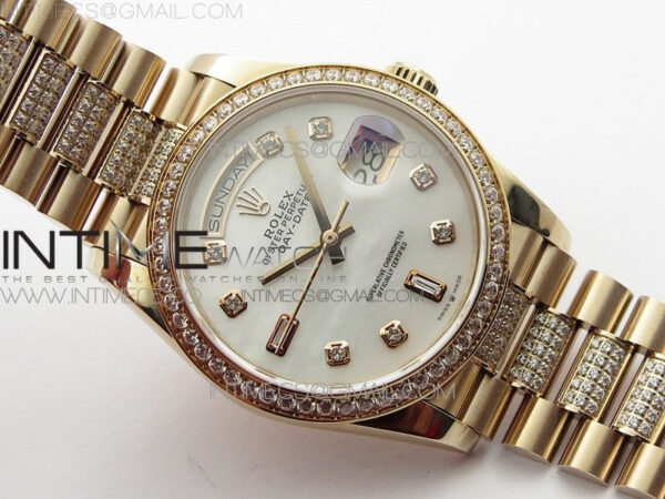 Day-Date 36 128235 RG/Crystal BP Best Edition White MOP Crystal Marker Dial on RG President Bracelet A2836 – Bild 2
