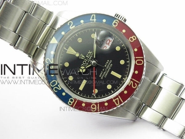 Vintage GMT Master 6542 Blue/Red Bezel B12 Black Dial Style03 on SS Bracelet A2836 – Bild 2
