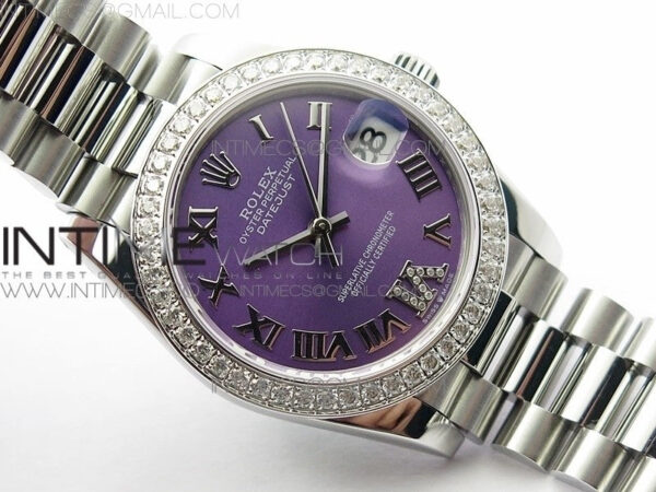 Datejust 31mm 278275 SS Crystals bezel BP Best Edition Purple Roman Markers Dial(@6 Crystal Marker) on SS President Bracelet – Bild 2