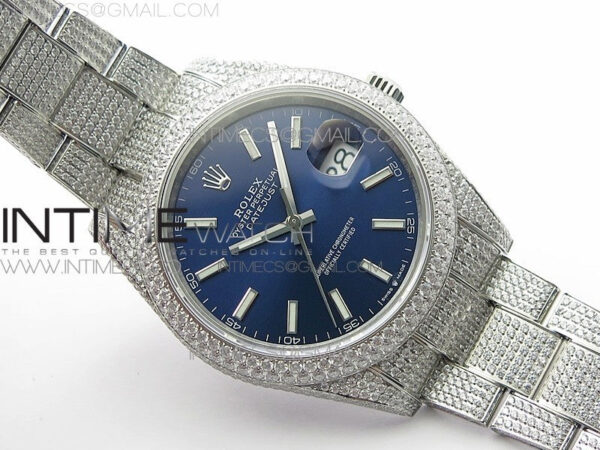DateJust 41 126334 904 Full Paved Diamonds BP Best Edition Blue Dial Sticks Markers on Oyster Bracelet A2824 – Bild 2