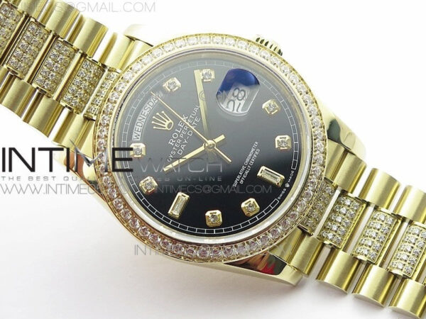 Day-Date 36 128235 YG/Crystal BP Best Edition Black Crystal Marker Dial on YG President Bracelet A2836 – Bild 2