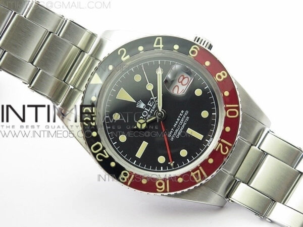 Vintage GMT Master 6542 Black/Red Bezel B12 Black Dial Style02 on SS Bracelet A2836 – Bild 2
