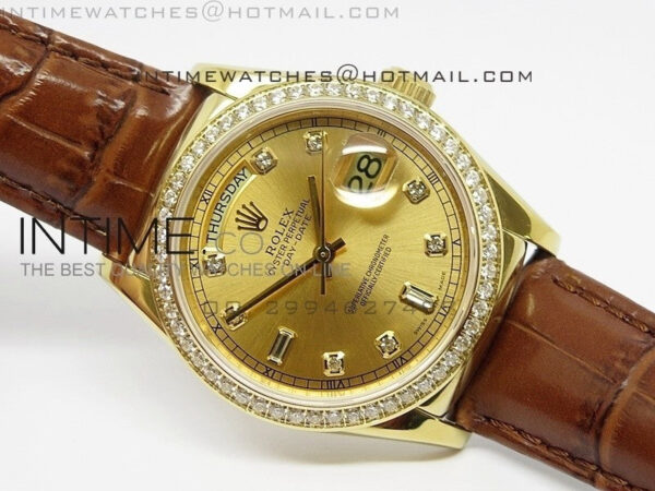 DayDate YG 36mm Gold Dial Diamond Bezel On Leather Strap – Bild 2