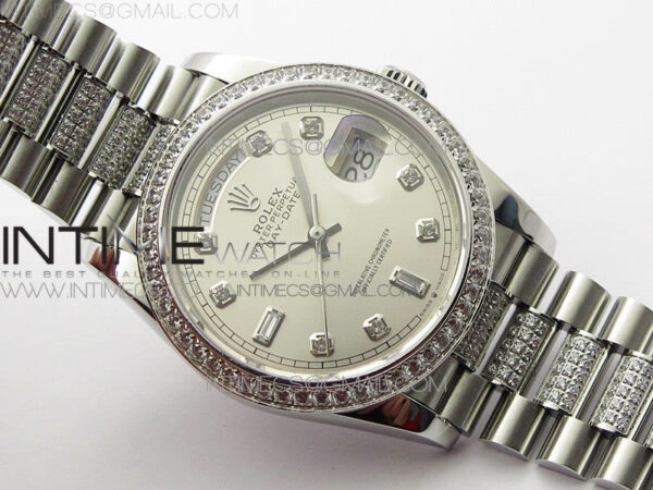 Day-Date 36 128239 SS/Crystal BP Best Edition Silver Crystal Markers Dial on SS President Bracelet A2836 – Bild 2
