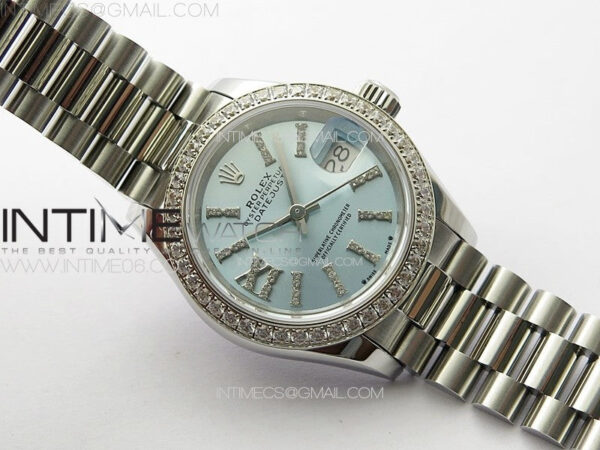 Datejust 28mm 279179 SS/Crystals APSF Best Edition Ice Blue Dial Sticks Crystals Markers on SS President Bracelet NH05 – Bild 2