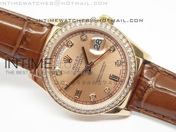 DayDate RG 36mm Rose Gold Dial Diamond Bezel On Leather Strap – Bild 2