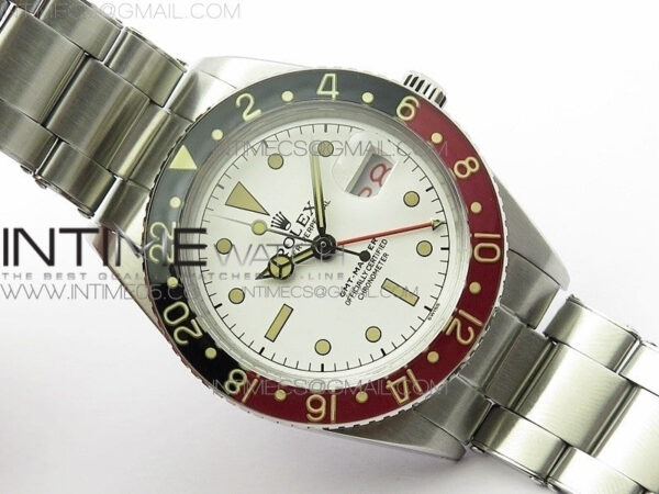 Vintage GMT Master 6542 Black/Red Bezel B12 White Dial on SS Bracelet A2836 – Bild 3