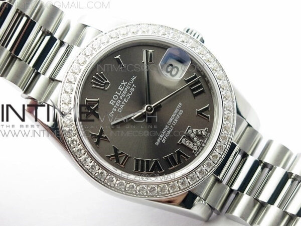 Datejust 31mm 278275 SS Crystals bezel BP Best Edition Gray Roman Markers Dial(@6 Crystal marker) on SS President Bracelet – Bild 2