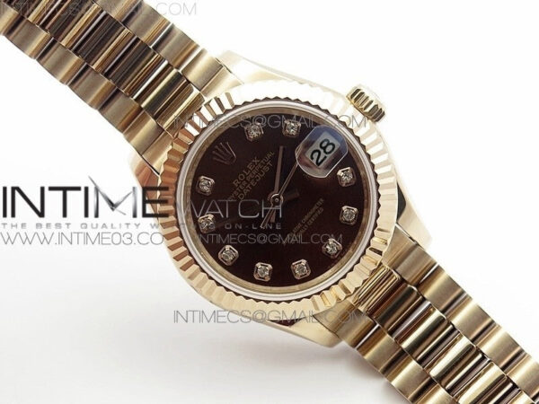 DateJust 28mm RG Diamond Bezel BP Best Edition Brown Dial on RG Bracelet ETA2671 – Bild 2