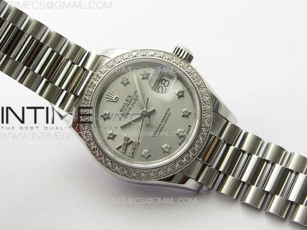 Datejust 28mm 279179 SS/Crystals APSF Best Edition Silver Dial Stars Crystals Markers on SS President Bracelet NH05 – Bild 2