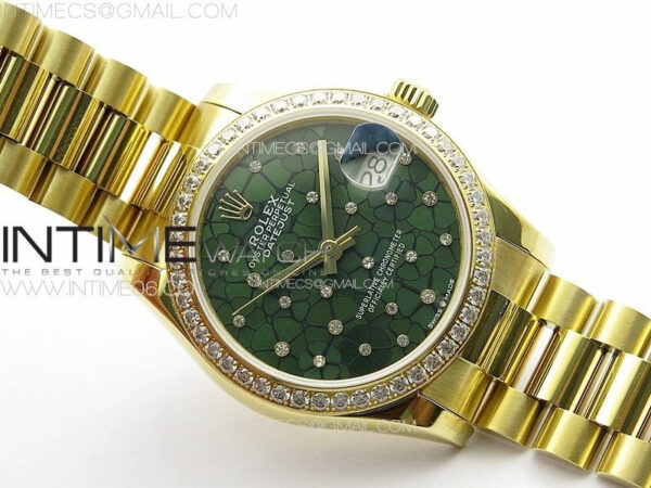 DateJust 31mm YG APSF Best Edition Green Flowers Crystals Dial on President Bracelet A2824 – Bild 2
