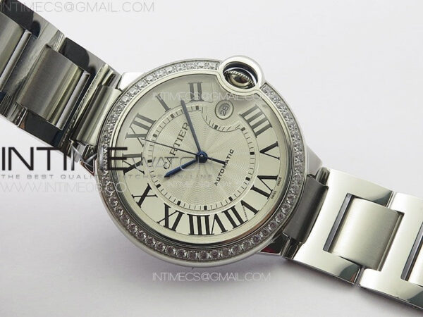 Ballon Bleu 42mm Diamonds Bezel SS K3F 1:1 Best Edition White Texture Dial on SS Bracelet A2824 – Bild 2