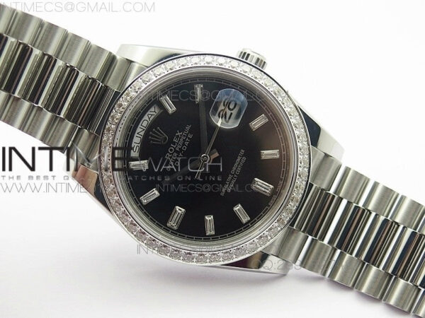 Day-Date 40 SS BP 1:1 Best 228239 Diamond Bezel Black Dial on SS Bracelet – Bild 2