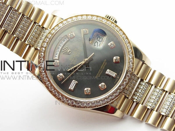 Day-Date 36 128235 RG/Crystal BP Best Edition Black MOP Crystal Markers Dial on RG President Bracelet A2836 – Bild 2