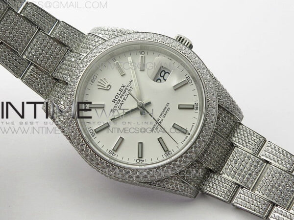 DateJust 41 126334 904 Full Paved Diamonds BP Best Edition White Dial Sticks Markers on Oyster Bracelet A2824 – Bild 2
