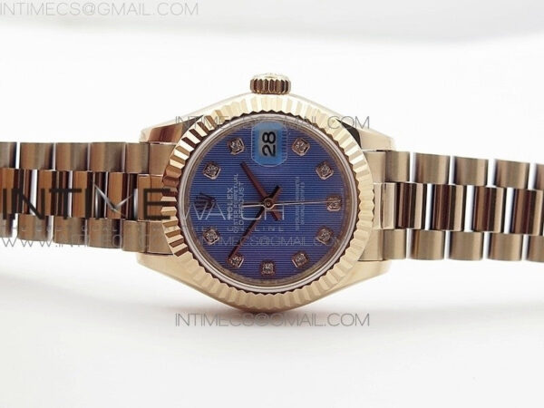 DateJust 28mm RG Diamond Bezel BP Best Edition Blue Textured Dial on RG Bracelet ETA2671 – Bild 2