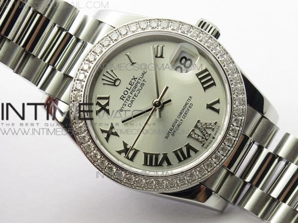 Datejust 31mm 278275 SS Crystals bezel BP Best Edition Silver Roman Markers Dial(@6 Crystal Marker) on SS President Bracelet – Bild 3