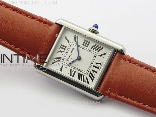 Tank Louis Ladies 25mm SS 8848F 1:1 Best Edition White Dial on Orange Leather Strap Ronda Quartz – Bild 2