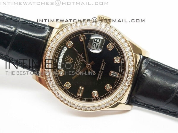 DayDate RG 36mm Black Dial Diamond Bezel On Leather Strap – Bild 2