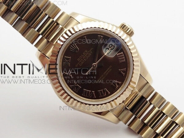 DateJust 28mm RG Diamond Bezel BP Best Edition Brown Dial Roman Markers on RG Bracelet ETA2671 – Bild 2