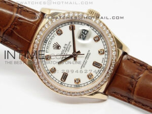 DayDate RG 36mm White Dial Diamond Bezel On Leather Strap