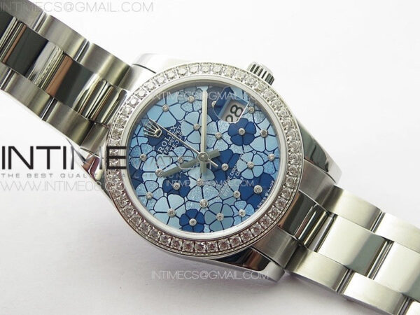 DateJust 31mm 278274 904L SS/Crystals Bezel GMF Best Edition Blue Flowers Crystals Dial on 904L Oyster Bracelet A2824 – Bild 2