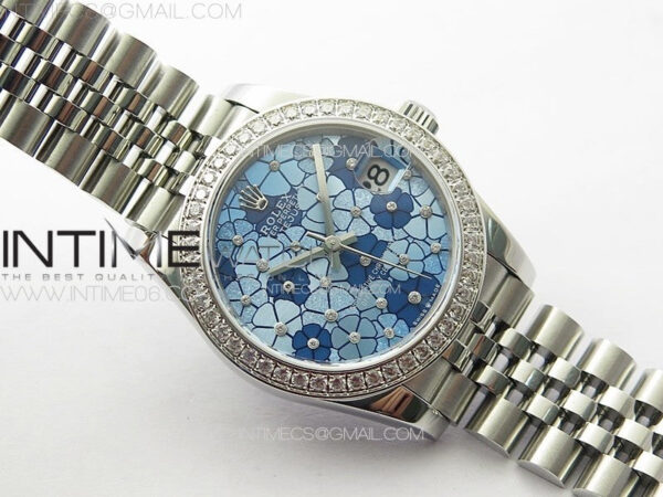 DateJust 31mm 278274 904L SS/Crystals Bezel GMF Best Edition Blue Flowers Crystals Dial on 904L Jubilee Bracelet A2824 – Bild 4