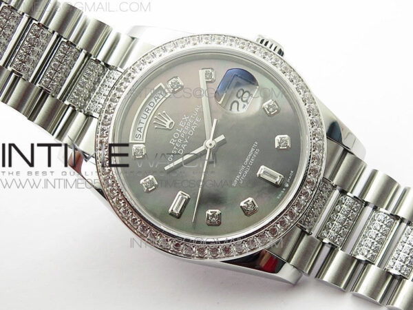Day-Date 36 128239 SS/Crystal BP Best Edition Black MOP Crystal Markers Dial on SS President Bracelet A2836 – Bild 2