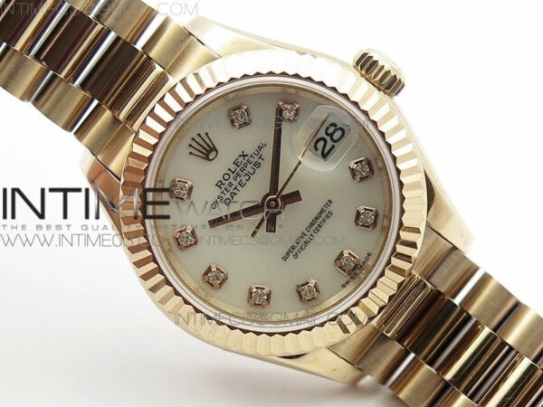 DateJust 28mm RG Diamond Bezel BP Best Edition White MOP Dial on RG Bracelet ETA2671 – Bild 2