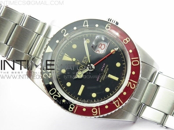 Vintage GMT Master 6542 Black/Red Bezel B12 Black Dial on SS Bracelet A2836 – Bild 2