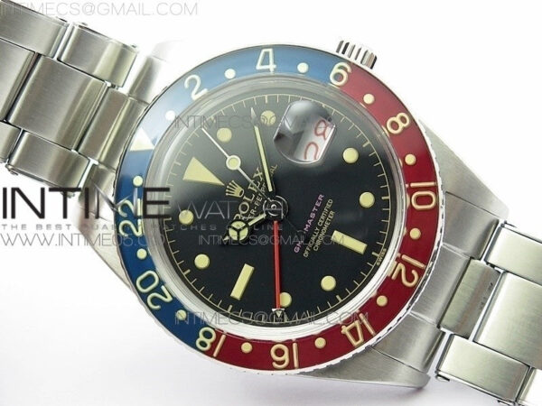 Vintage GMT Master 6542 Blue/Red Bezel B12 Black Dial Style02 on SS Bracelet A2836 – Bild 2