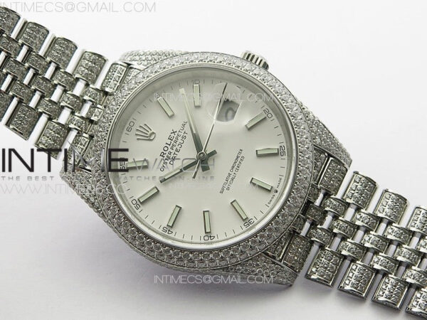 DateJust 41 126334 Full Paved Diamonds BP Best Edition White Dial Sticks Markers on Jubilee Bracelet A2824 – Bild 2