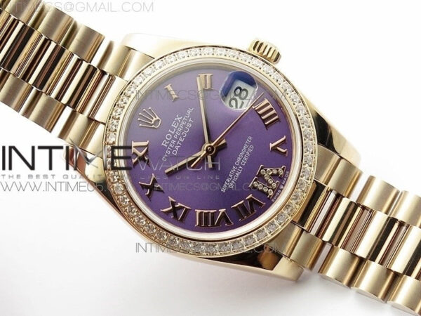 Datejust 31mm 278275 RG Dia Bezel BP Best Edition Purple Roman Markers Dial @6 Dia on RG President Bracelet – Bild 2
