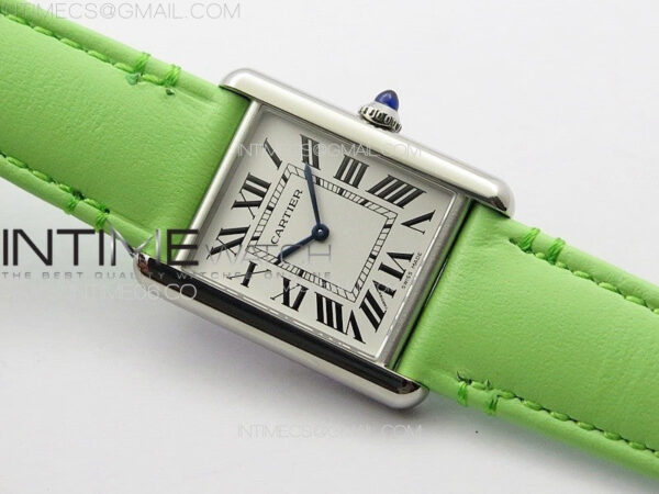 Tank Louis Ladies 25mm SS 8848F 1:1 Best Edition White Dial on Green Leather Strap Ronda Quartz – Bild 2