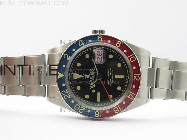 Vintage GMT Master 6542 Blue/Red Bezel B12 Black Dial Style03 on SS Bracelet A2836 – Bild 3