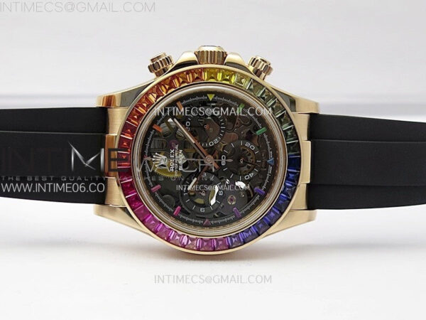Blacken Daytona RG Rainbow Bezel GETF Best Edition Skeleton Dial on Rubber Strap SA4130 – Bild 3
