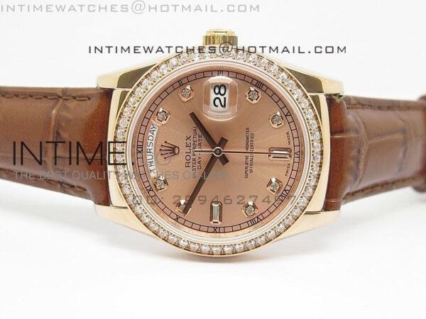 DayDate RG 36mm Rose Gold Dial Diamond Bezel On Leather Strap – Bild 3