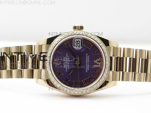 Datejust 31mm 278275 RG Dia Bezel BP Best Edition Purple Roman Markers Dial @6 Dia on RG President Bracelet – Bild 3