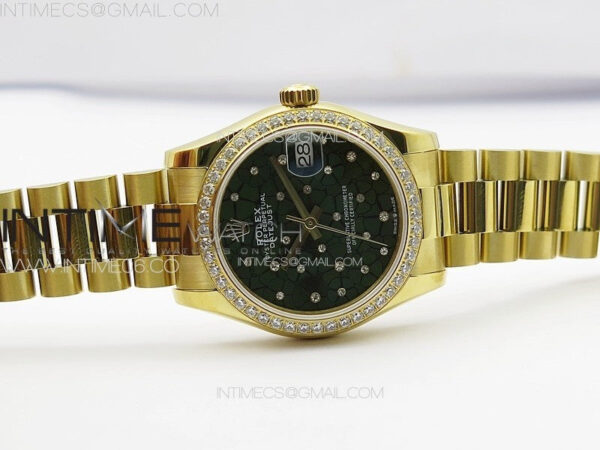 DateJust 31mm YG APSF Best Edition Green Flowers Crystals Dial on President Bracelet A2824 – Bild 3