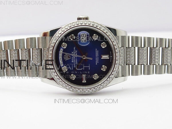 Day-Date 36 128239 SS/Crystal BP Best Edition Blue Crystal Markers Dial on SS President Bracelet A2836 – Bild 3