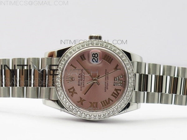 Datejust 31mm 278275 SS Crystals bezel BP Best Edition Pink Roman Markers Dial(@6 Crystal Marker) on SS President Bracelet – Bild 3