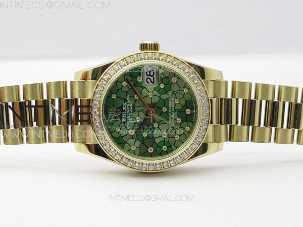DateJust 31mm 278274 YG Crystals Bezel GMF Best Edition Green Flowers Crystals Dial on YG President Bracelet A2824 – Bild 3