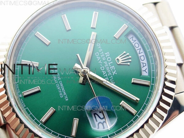 Day-Date 40mm 228239 BP New Dial Version 904 YG  Green Stick Markers Dial on YG President Bracelet A2836 – Bild 3